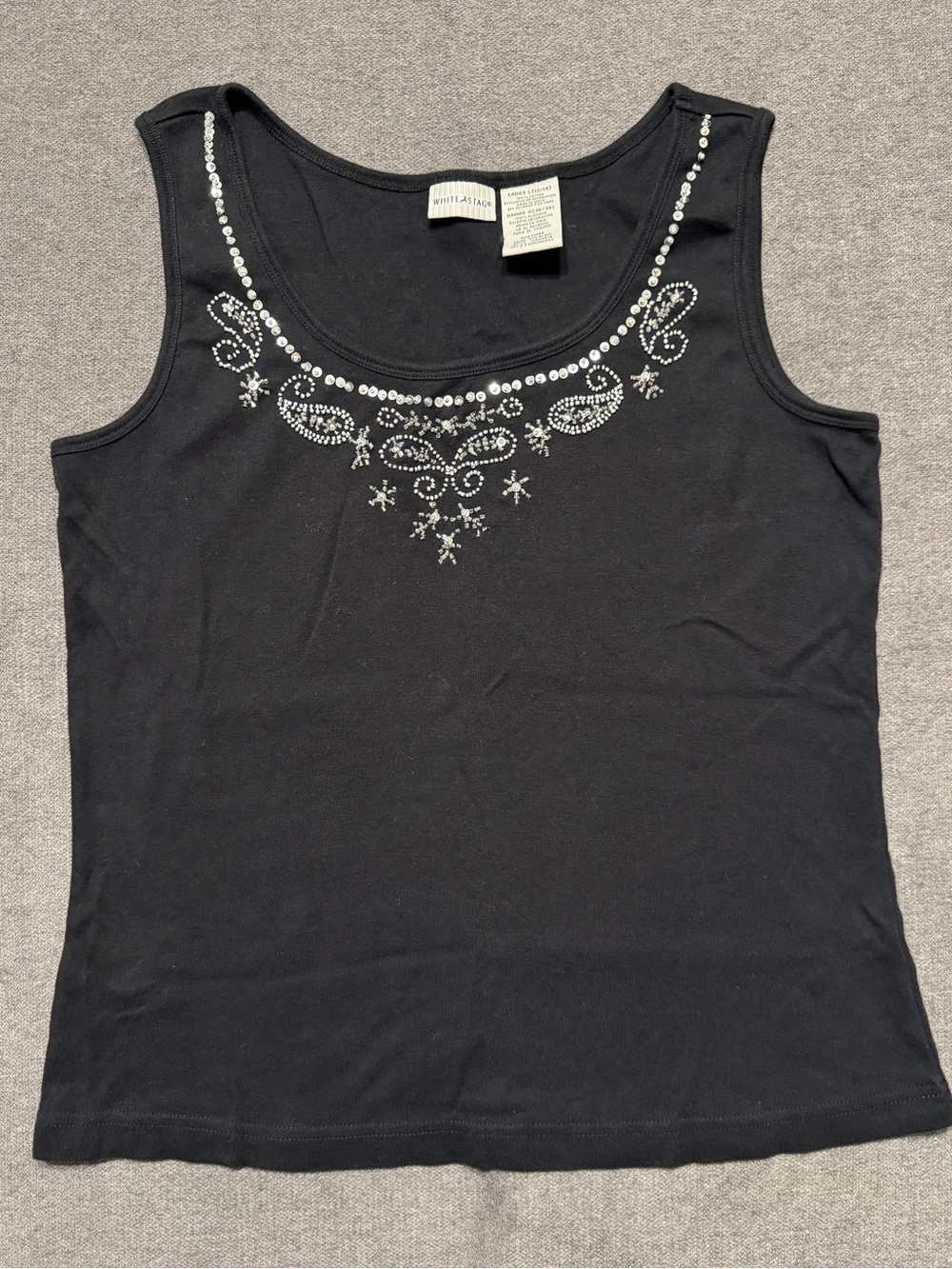 White Stag Black Tank with Silver Rhinestone Neckline